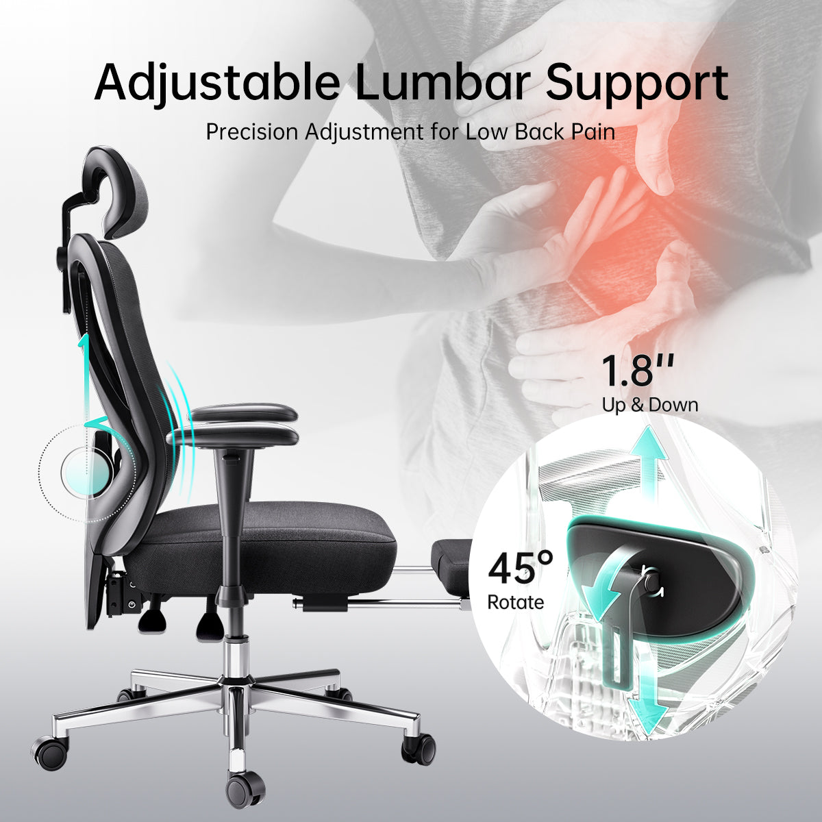 HBADA P3 Ergonomic Chair With Footrest, Black Color