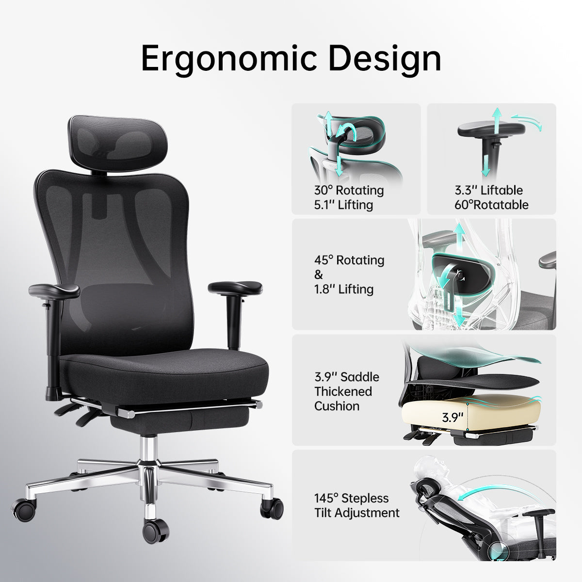 HBADA E1 Ergonomic Chair With Footrest
