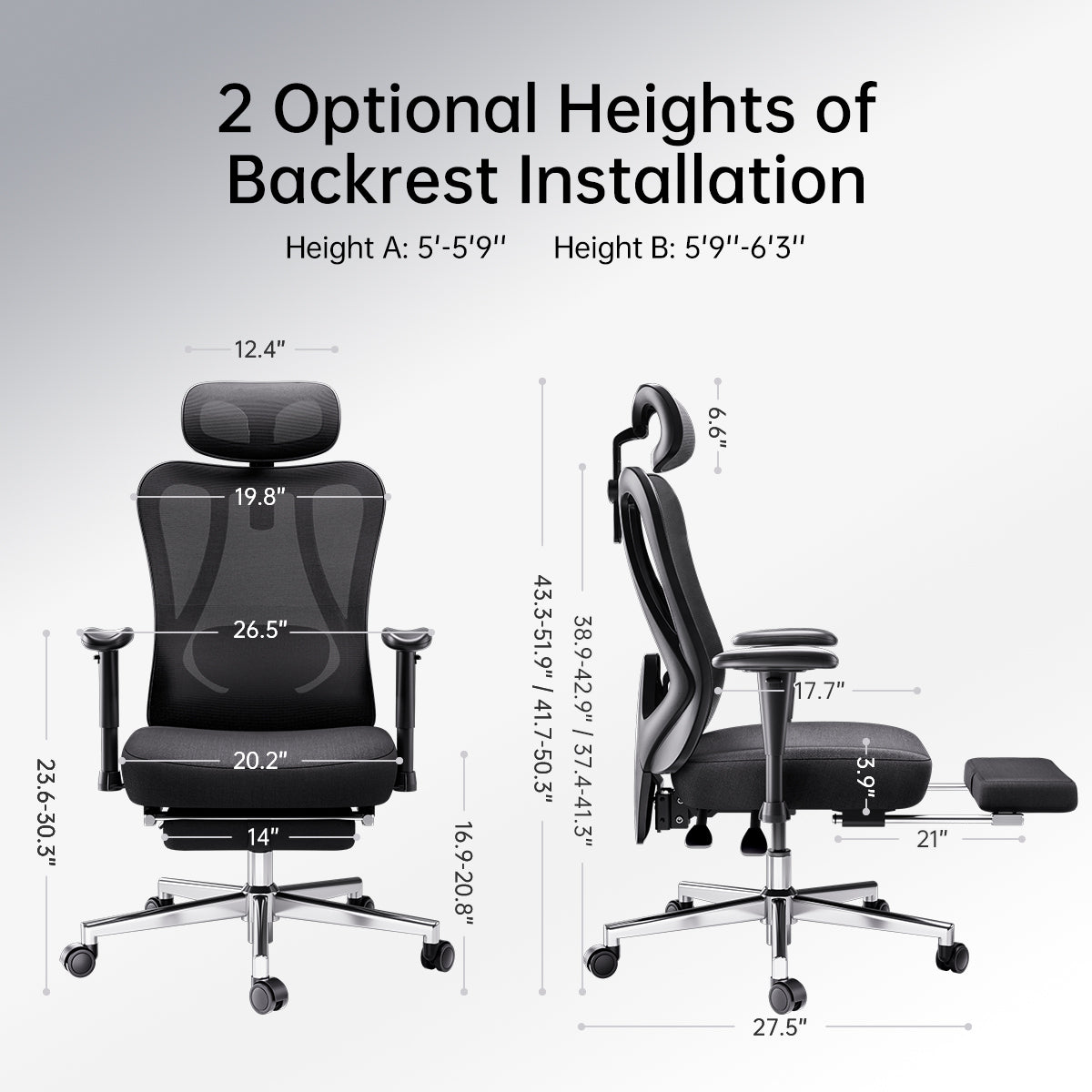 HBADA P3 Ergonomic Chair With Footrest, Black Color